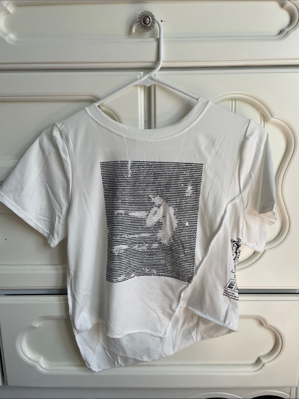 White Graphic Crop Tee with Monochrome Print